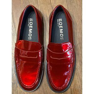 Boemos Womens Red Patent Leather Loafers Size 38 New